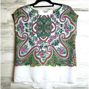 Dalia Collection Womens Small Green White Sleeveless Lightweight Boho Blouse